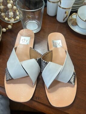 Dolce Vita White & Snake-Print Crossover Slide Sandals